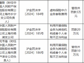 人保财险上海市杨浦支公司被罚20万元：利用开展保险业务为其他机构或者个人牟取不正当利益