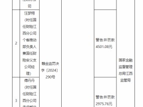 国任保险江西分公司被罚3万元：因跨区域经营保险业务