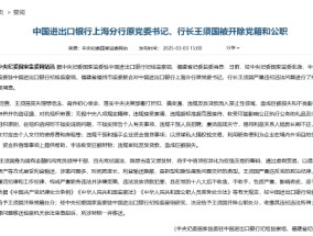 中国进出口银行上海分行原党委书记、行长王须国“双开”